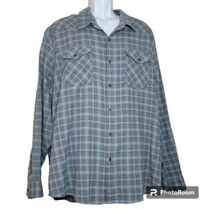 Wrangler Button Front Shirt, Men 3XL, Blue and Gray Plaid, Cotton Blend, EUC